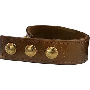 Louis Vuitton Monogram Vernis Leather Bracelet Bronze Gold Snap Cuff SN0015